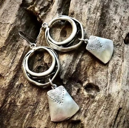 Geometric Silver Boho Dangle Earrings