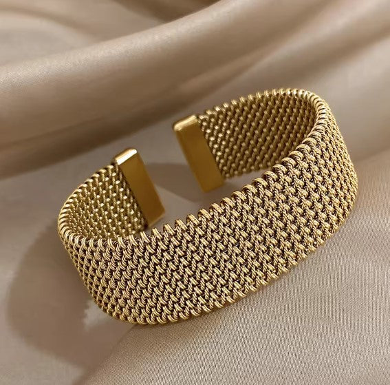 Woven Gold Mesh Cuff Bracelet