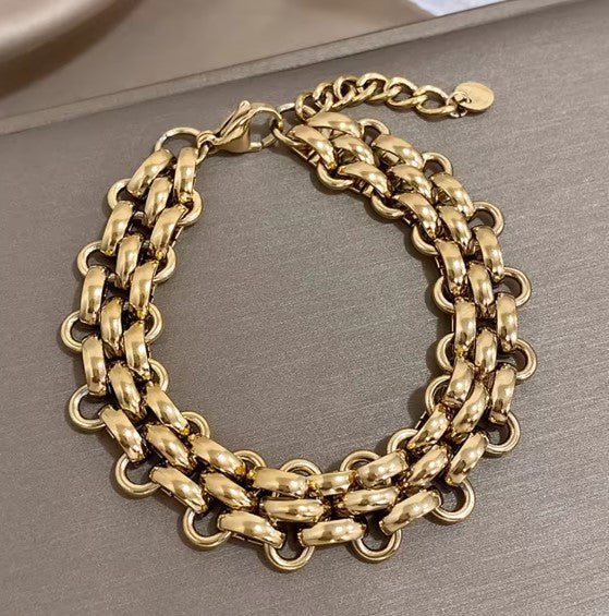 Woven Gold-Tone Chain Link Bracelet