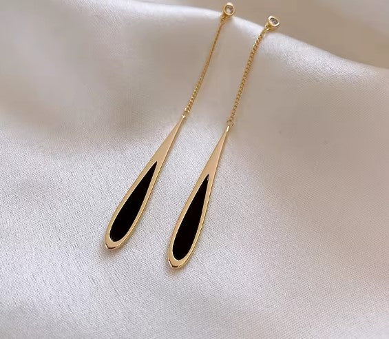 Teardrop Dangle Earrings in Gold and Black Color
