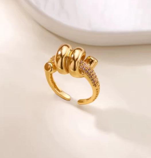Knot Design Gold Tone Adjustable Ring with Sparkling Accents