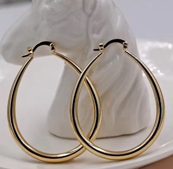 Teardrop Hoop Earrings in Gold Tone