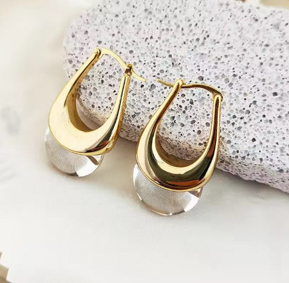 Gold Crescent Drop Earrings with Crystal Accents