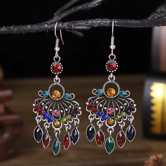 Vintage Chandelier Earrings with Multicolor Gem Accents