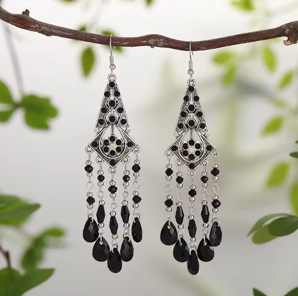 Vintage Black Chandelier Drop Earrings