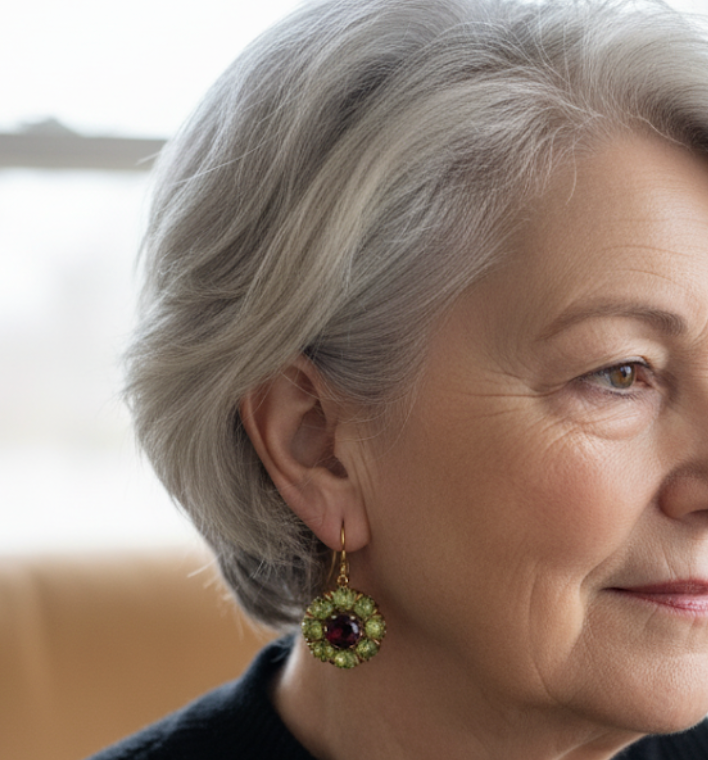 Victorian Gold Drop Earrings with Red and Green Gemstones