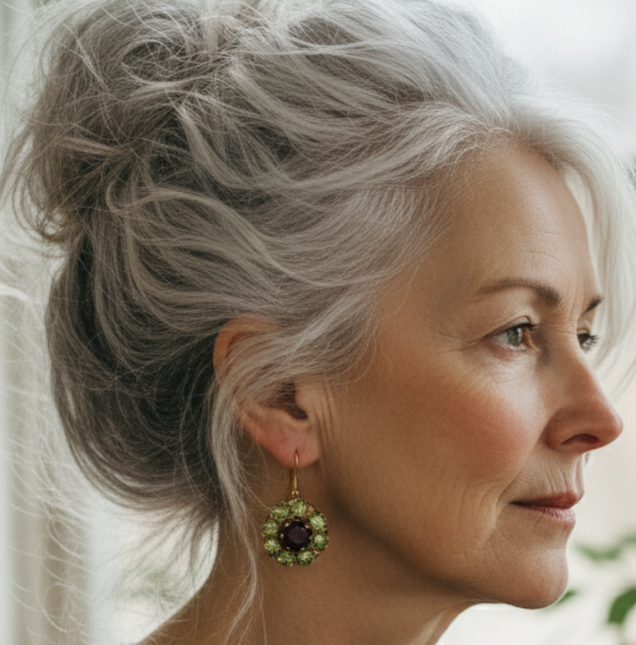 Victorian Gold Drop Earrings with Red and Green Gemstones