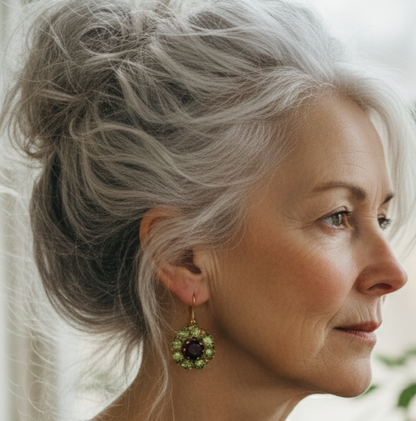 Victorian Gold Drop Earrings with Red and Green Gemstones