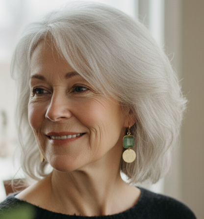 Green Crystal Drop Earrings with Gold Circles