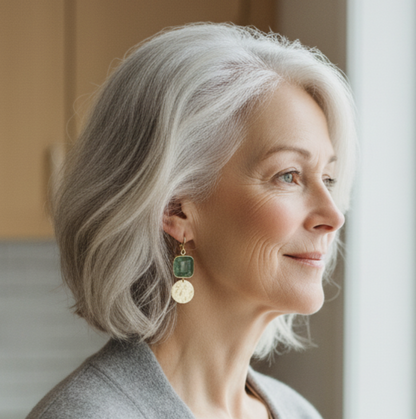 Green Crystal Drop Earrings with Gold Circles