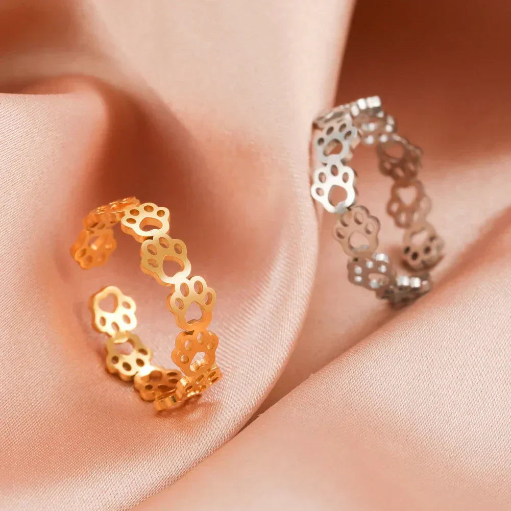 Paw Print Adjustable Ring in Gold Tone