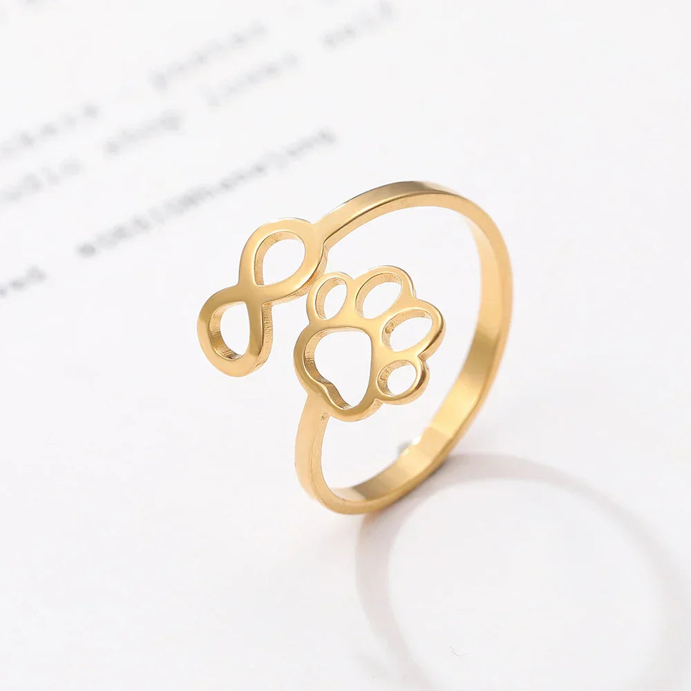 Infinity Paw Print Ring in Gold Tone