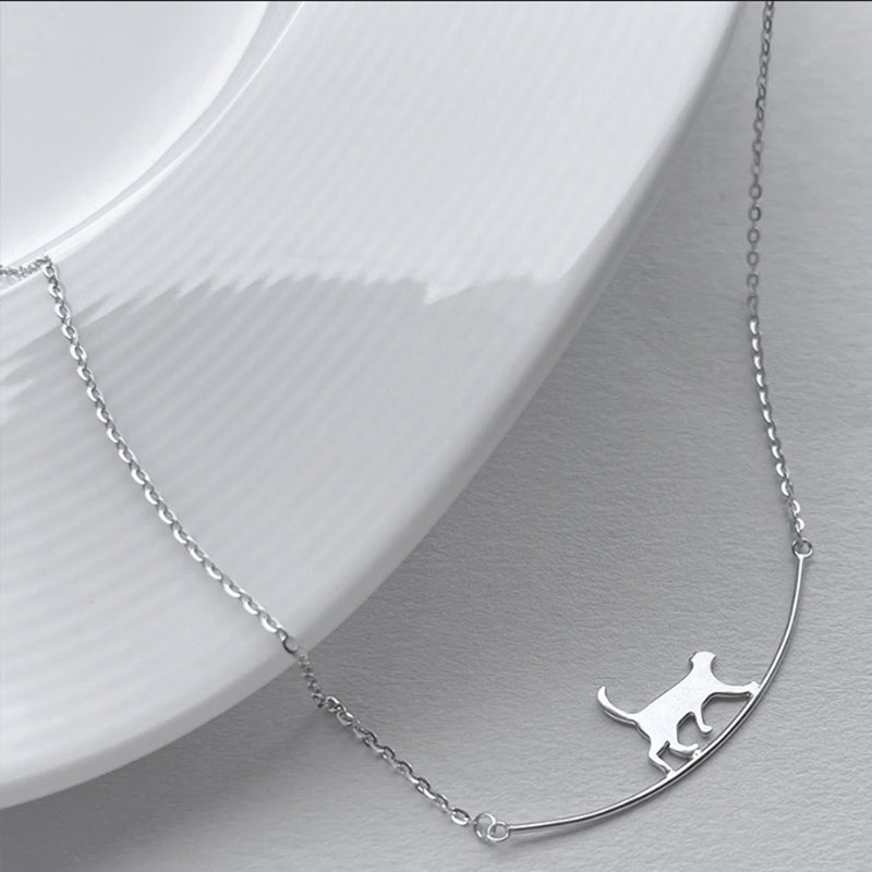 Climbing Cat Necklace in Silver Tone