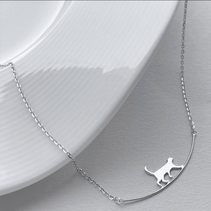 Climbing Cat Necklace in Silver Tone