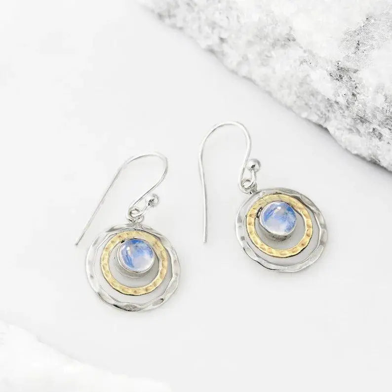 Boho Saturn Earrings with Blue Opal and Gold Accents