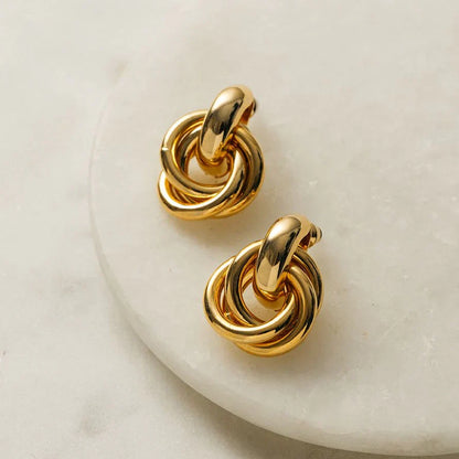 Triple Knot Hoop Earrings in Gold Color