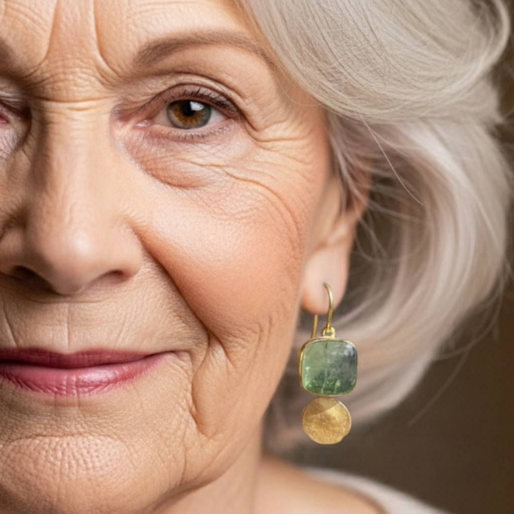Green Crystal Drop Earrings with Gold Circles