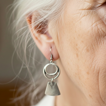 Geometric Silver Boho Dangle Earrings