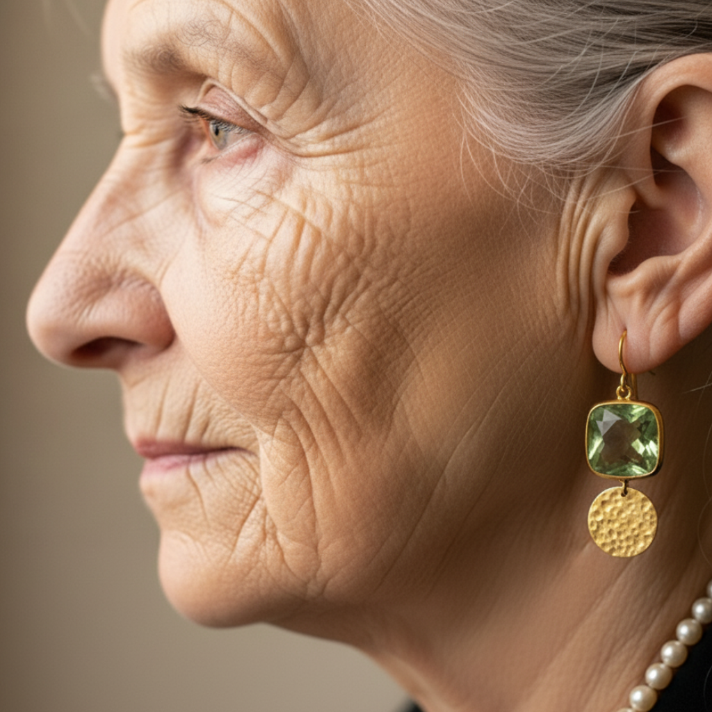 Green Crystal Drop Earrings with Gold Circles