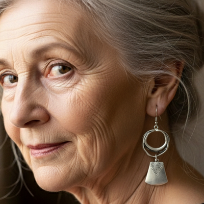 Geometric Silver Boho Dangle Earrings