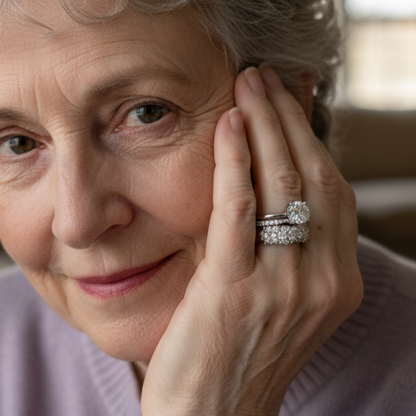 Brilliant Stacked Ring Set with Round and Hexagonal Stones in Gold and Silver Tones