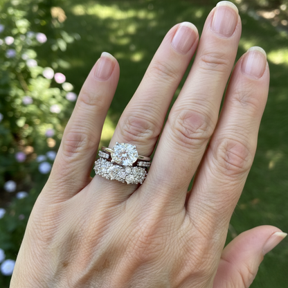Brilliant Stacked Ring Set with Round and Hexagonal Stones in Gold and Silver Tones