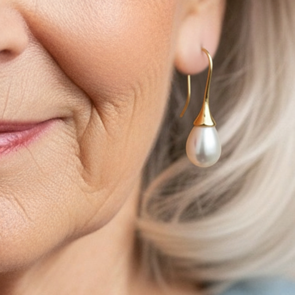 Gold Color Drop Earrings with Teardrop Pearls