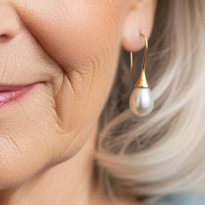 Gold Color Drop Earrings with Teardrop Pearls