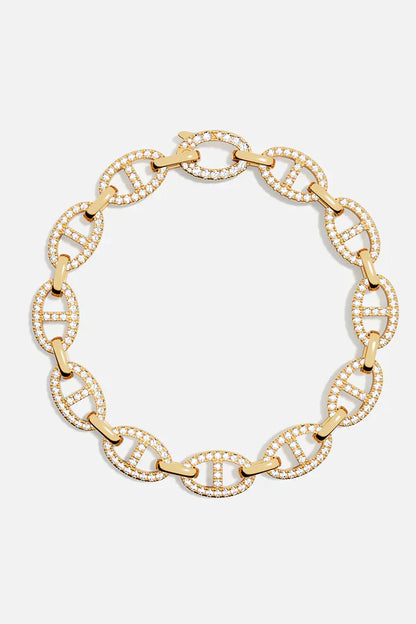 Pavé Link Chain Necklace in Gold Tone