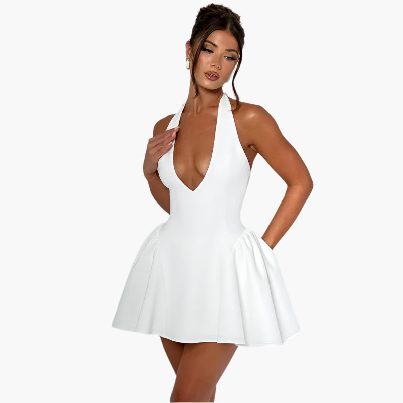 Laura – Elegant Deep V-neck Halter Dress