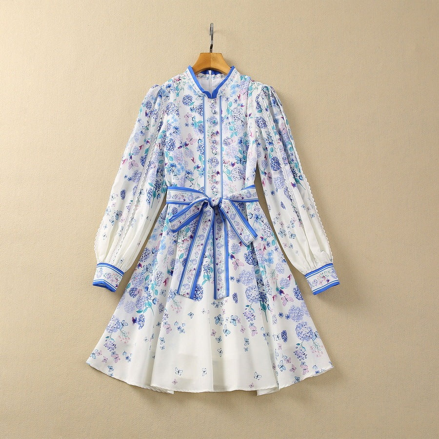 Wendy – Diamond-Embellished Ruffled Long-Sleeve Dress
