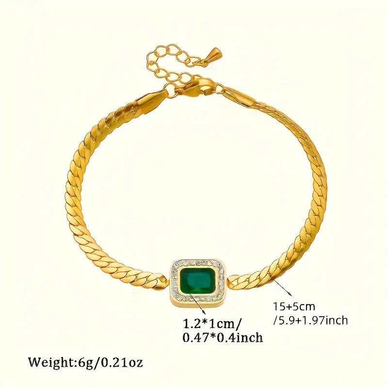 Emerald Green Crystal Halo Gold Bracelet