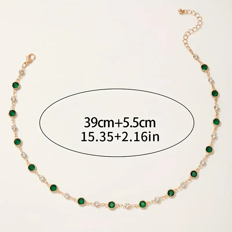 Emerald Green Crystal Choker Necklace in Gold