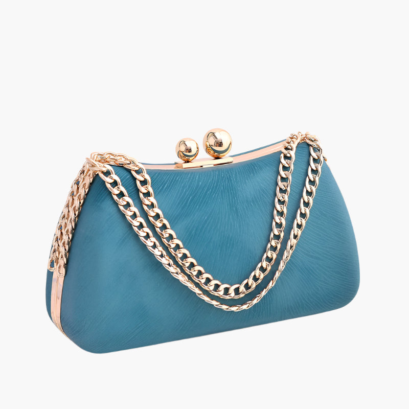 Sarah – Chain Strap Clutch with Metallic Frame and Secure Kiss-Lock Clasp