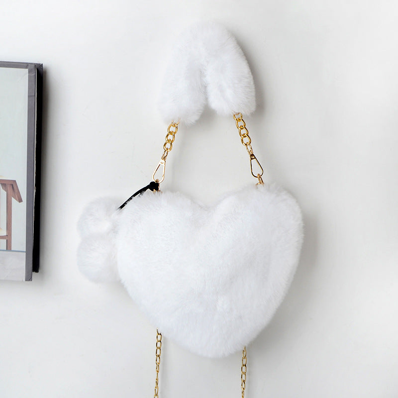 Jade – Red Heart-Shaped Fluffy Shoulder Bag with Gold Chain Straps