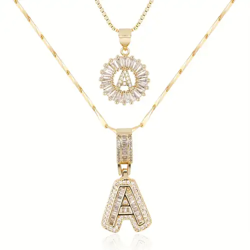 Layered Initial Necklace Set in Gold with Crystal Accents
