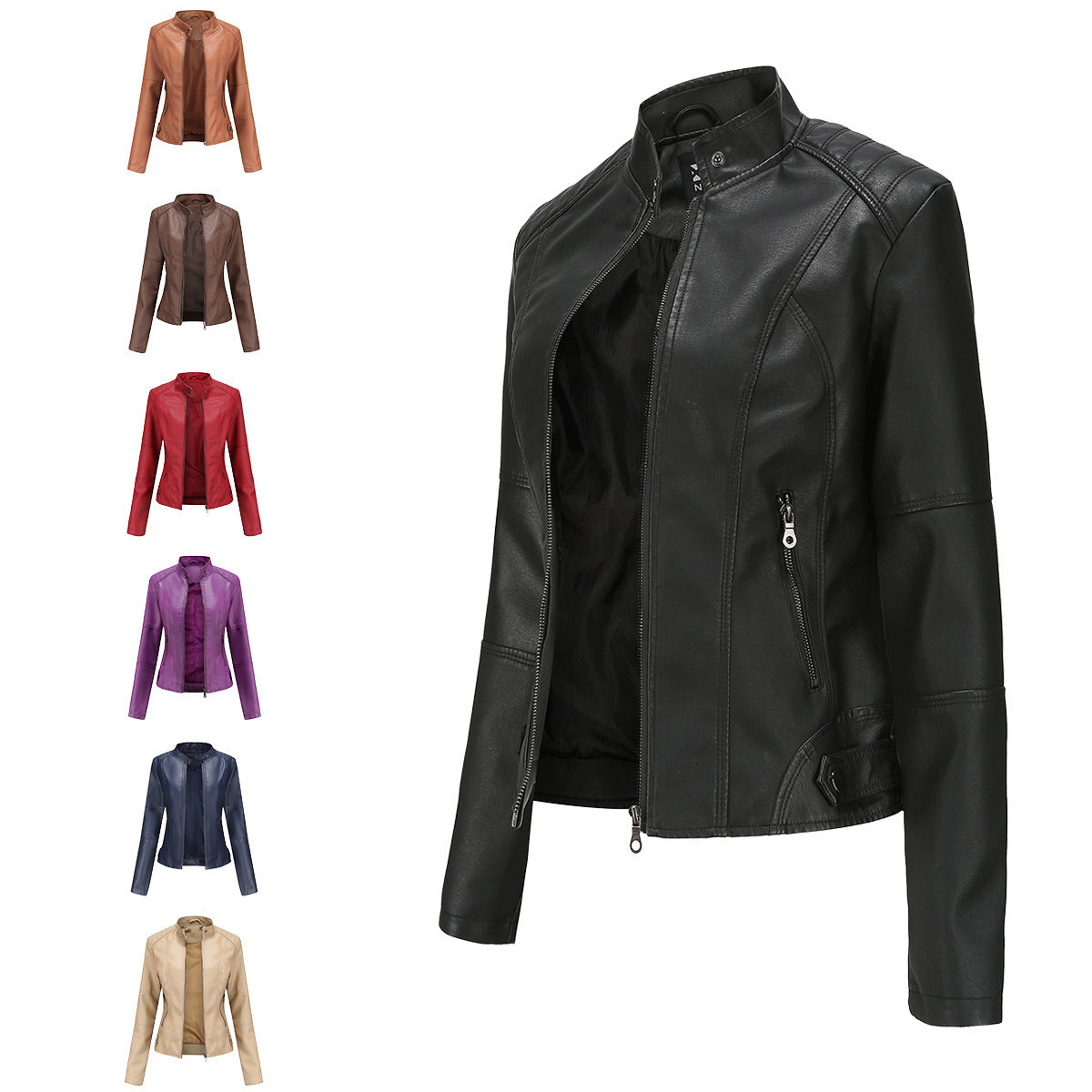 Heather – Slim-Fit Vegan Leather Jacket with Stand Collar