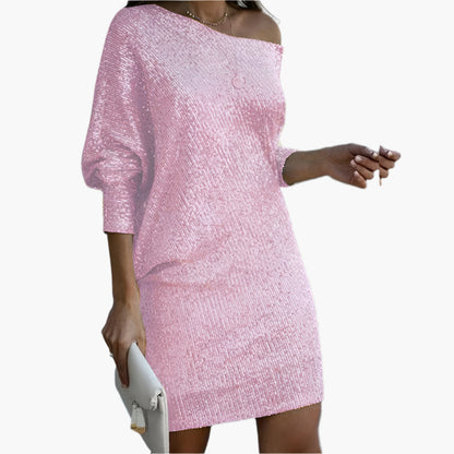 Laura – Oblique Shoulder Sequin Party Dress