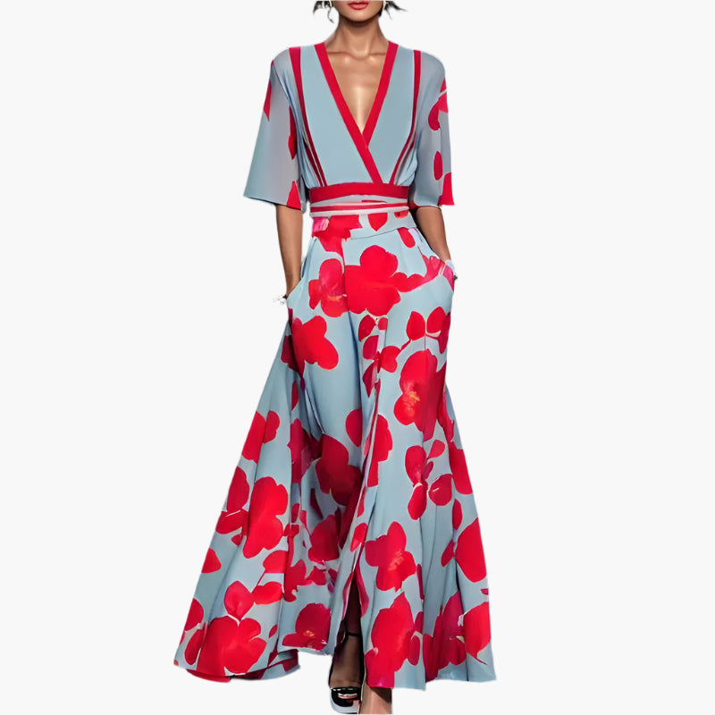 Sara – Printed Pleated Belt Dress
