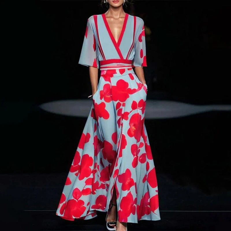 Sara – Printed Pleated Belt Dress