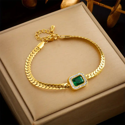 Emerald Green Crystal Halo Gold Bracelet