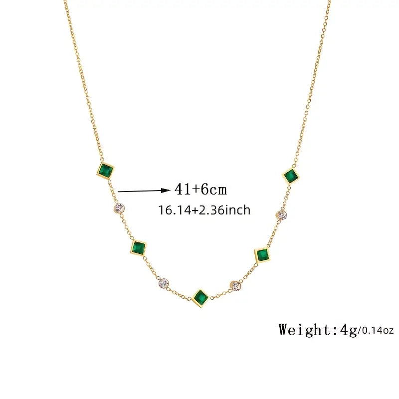 Green Gem and Crystal Gold-Tone Necklace
