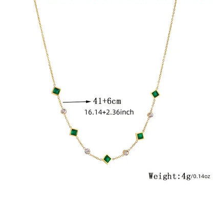 Green Gem and Crystal Gold-Tone Necklace