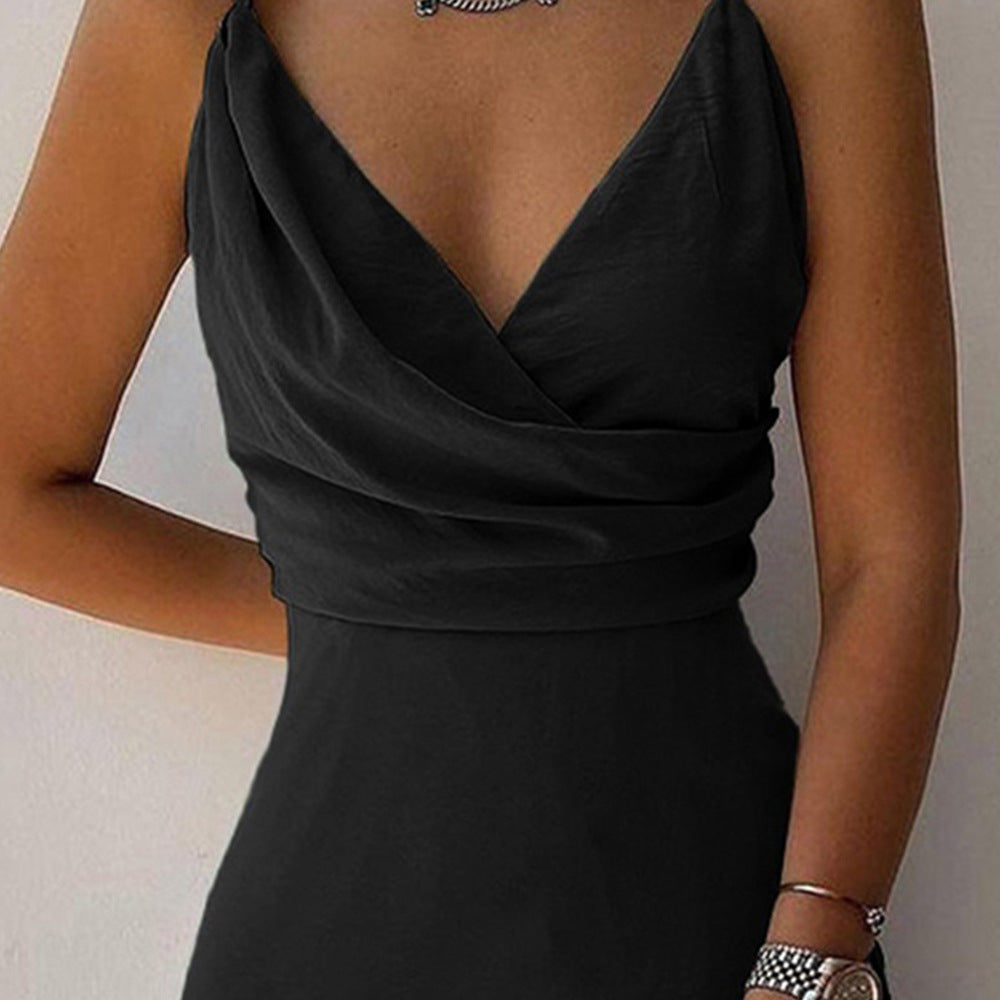 Joan – V-Neck Slip Dress with Printed Slit