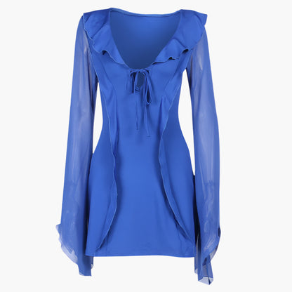 Zoe – Ruffled V-neck Lace-up Dress