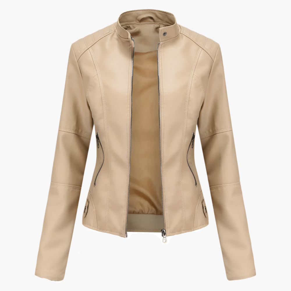 Heather – Slim-Fit Vegan Leather Jacket with Stand Collar
