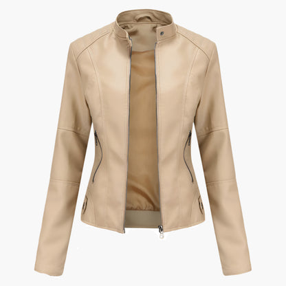 Heather – Slim-Fit Vegan Leather Jacket with Stand Collar