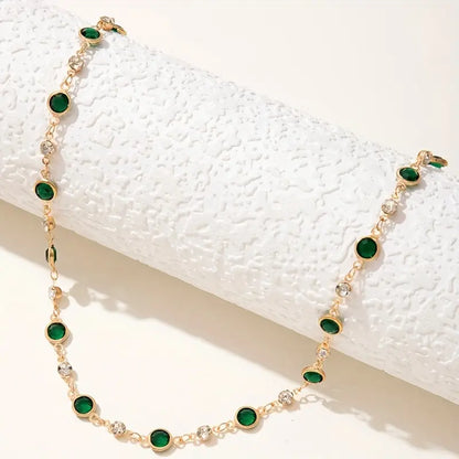 Emerald Green Crystal Choker Necklace in Gold