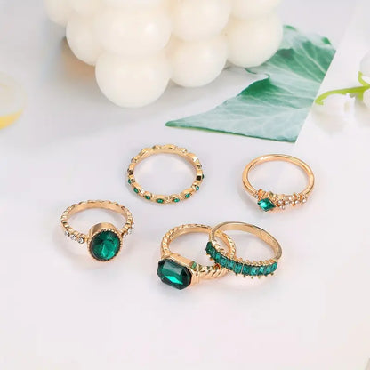 Emerald Green Stacking Ring Set in Gold