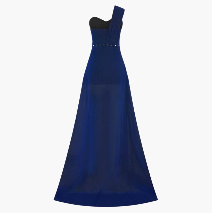 Melissa – One-shoulder Sleeveless Shimmer Split Dress